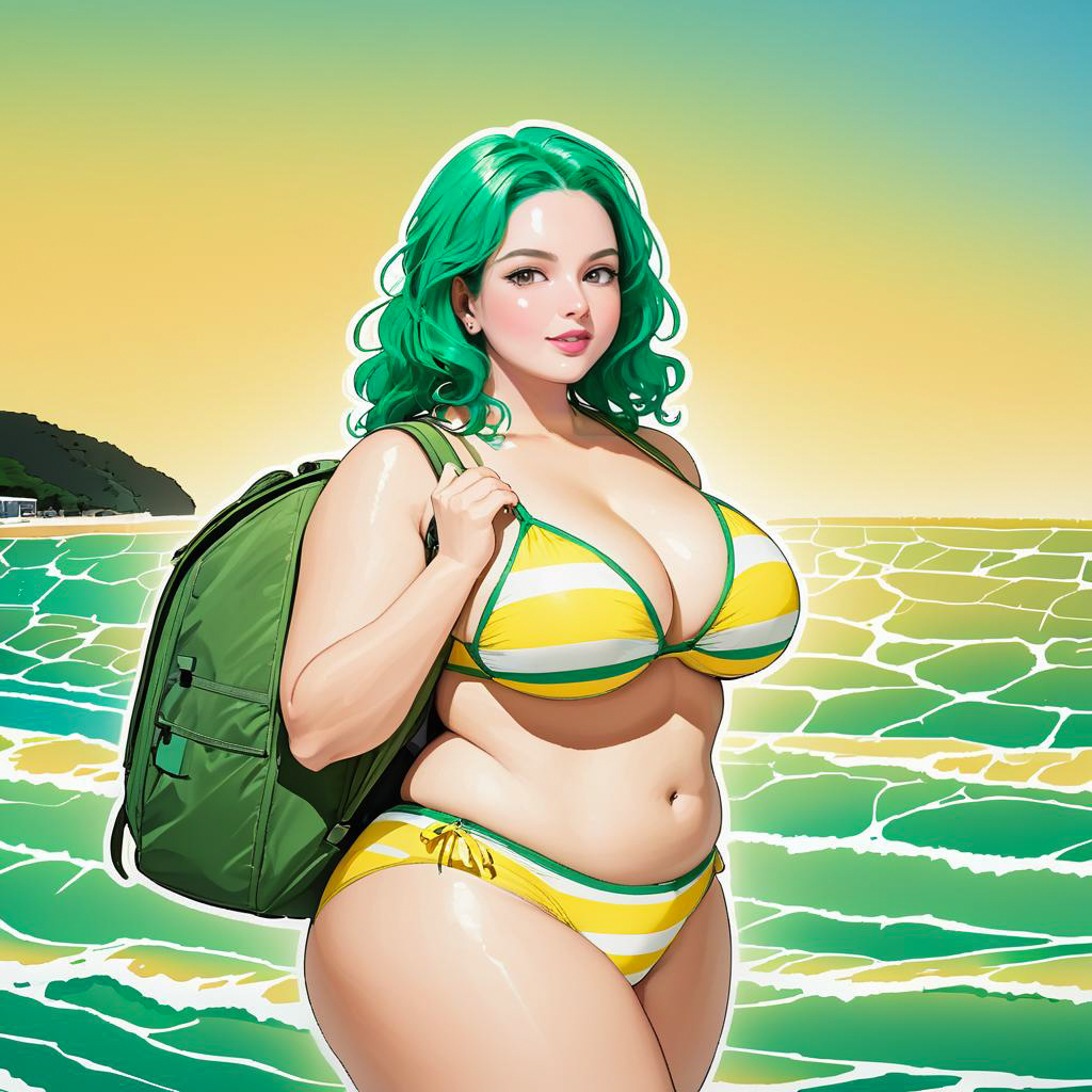 Summer Traveler with Green Hair and Bikini