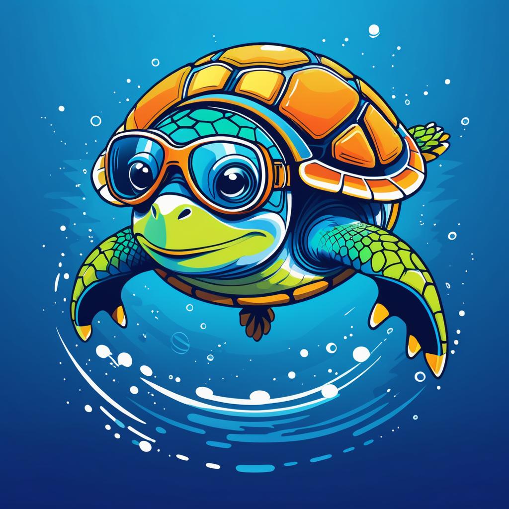 Cartoon Sports Diving Turtle Vector Design