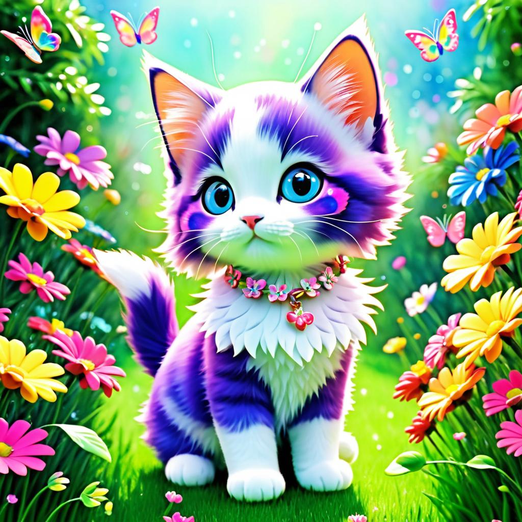 Whimsical Kitten in Vibrant Garden