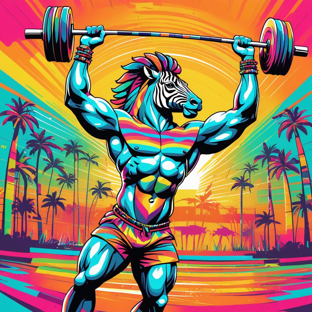 Muscular Zebra Lifting Barbell in Safari