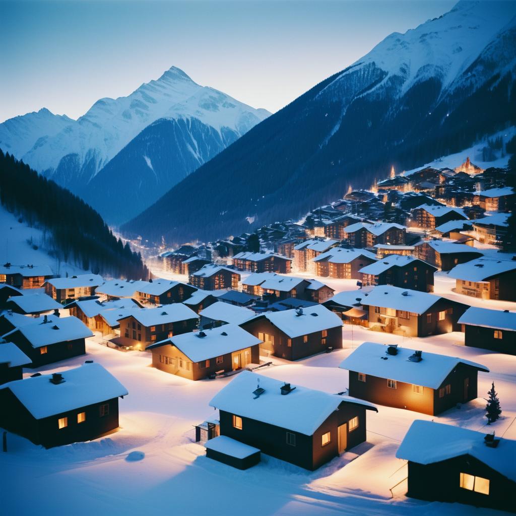 Vintage Snowy Mountain Village Photograph