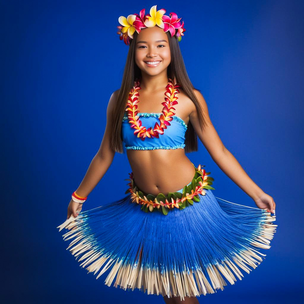 Excited Teen Hula Dancer in Hawaii