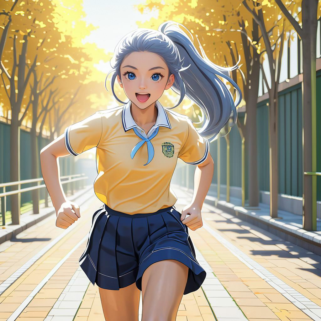 Energetic Schoolgirl in CGI Animation