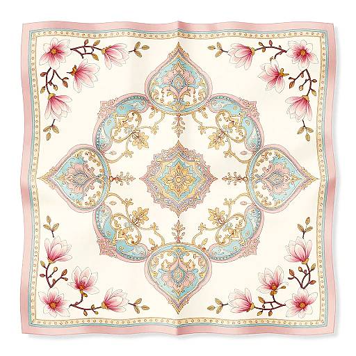 Elegant Floral Scarf with Islamic Ornaments