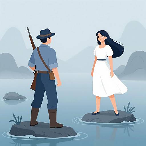 Misty Water Islands: A Serene Encounter