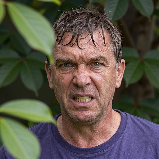 Intense Portrait of a Sweaty Man