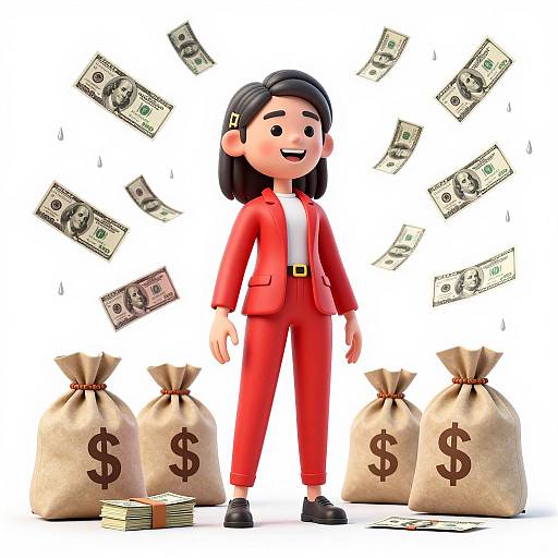 Vibrant Sketch of Happy Woman in Red