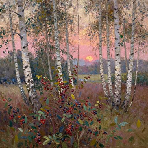 Impressionist Birch Glade at Sunset