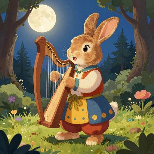 Rabbit Bard Singing Under Moonlight