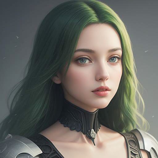 Majestic Cyborg Portrait with Green Hair