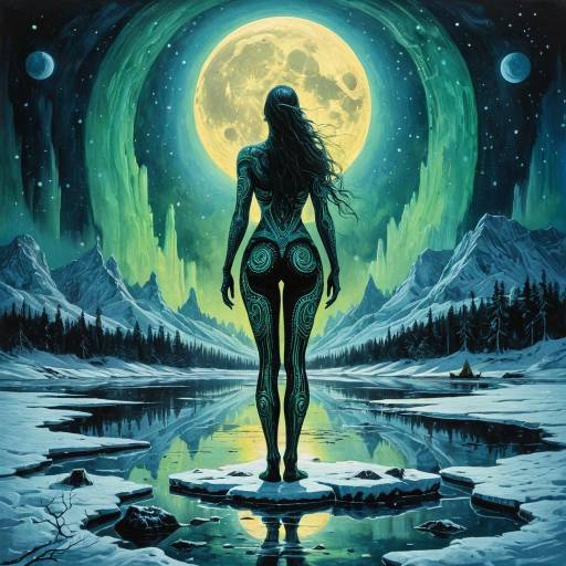 Nordic Shamaness Under Aurora Borealis