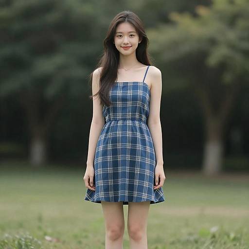 Photorealistic Smiling Girl in Blue Skirt