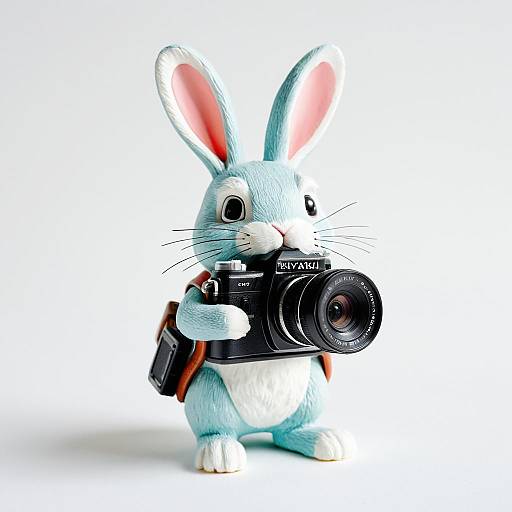 Pastel Rabbit Toy Holding Camera