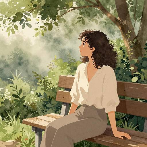 Contemplative Woman in Misty Forest