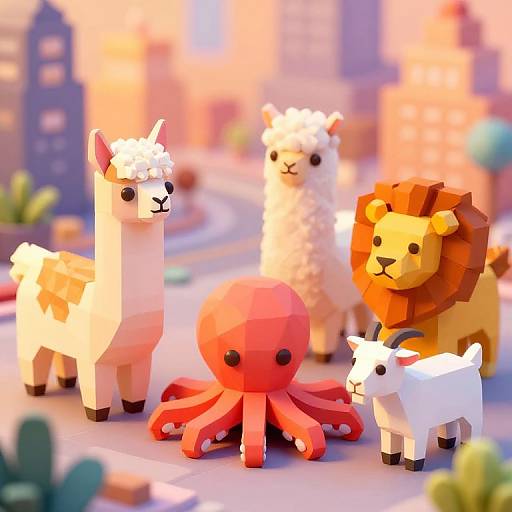 Cute Futuristic Low Poly Hybrid Animals