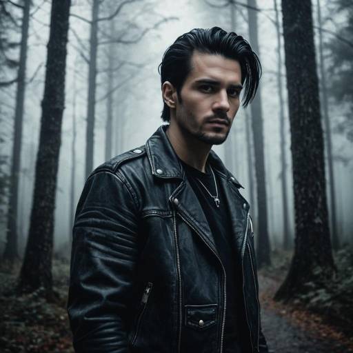 Man in Leather Jacket in Foggy Forest