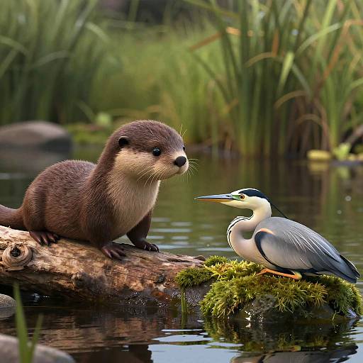 3D River Otter and Heron Scene