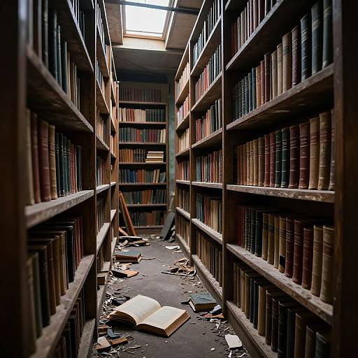 Abandoned Books in Dim Corridor