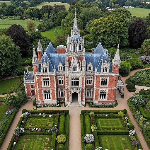 Grand Victorian Gothic Mansion Aerial View