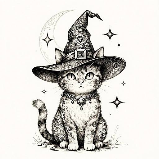 Mystical Gothic Cat Witch Sketch
