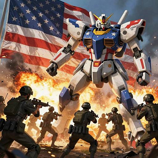 Epic Anime Mech and Soldiers Battle