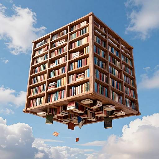 Surreal Upside-Down Floating Library