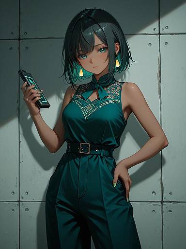 Sophisticated Anime Fashion with Geometric Prints