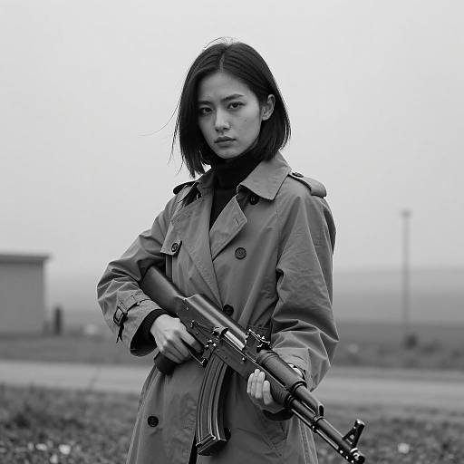 Serious Woman with AK-47 Portrait