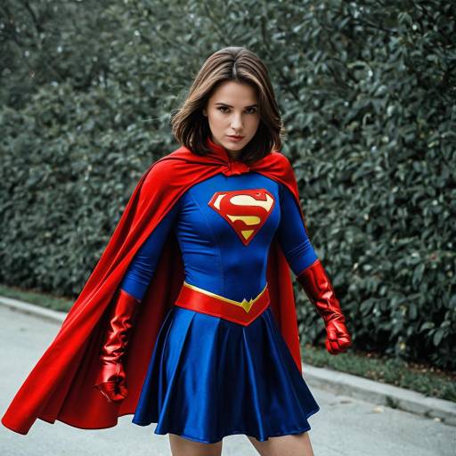 Woman in Supergirl Costume with Red Cape