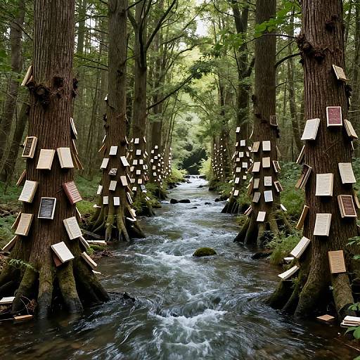 Surreal Forest River with Books