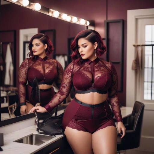 Plus Size Model Wearing Burgundy Lace Lingerie