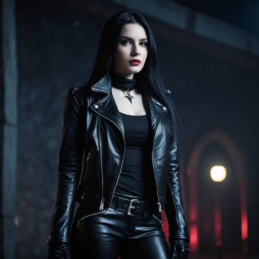 Gothic Woman in Black Leather Outfit