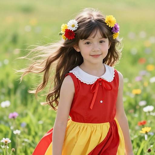 Joyful Girl in Flowery Meadow