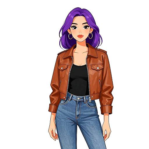 Casual Chic Woman in Caramel Leather Jacket