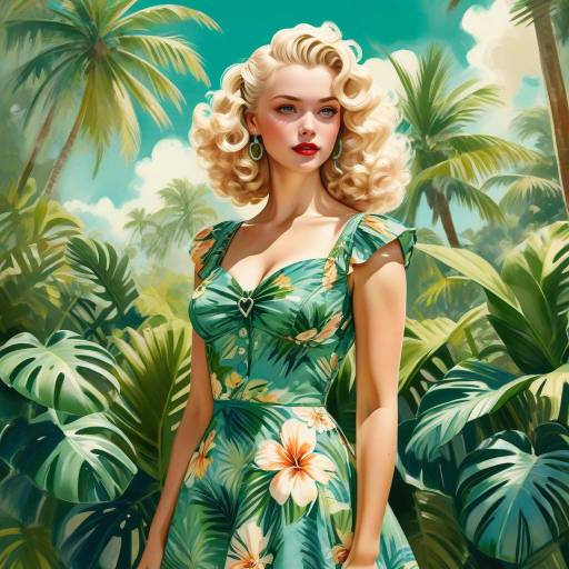 Retro Pin-Up Portrait in Tropical Garden