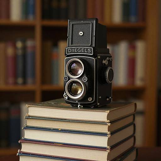 Vintage SLR Camera on Books