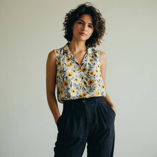 Woman in Floral Blouse and High-Waisted Pants