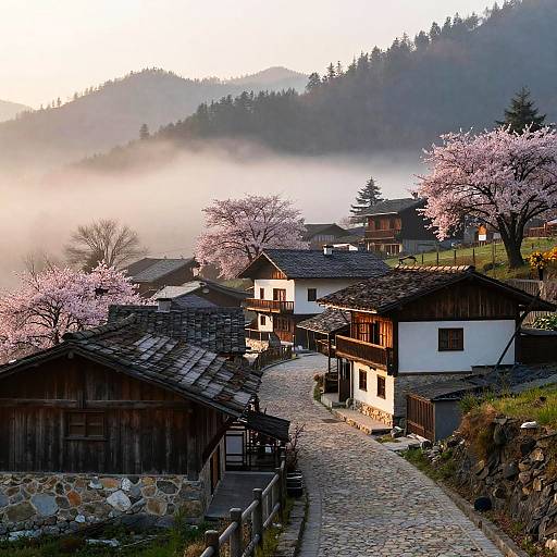 Serene Mountain Village at Dawn