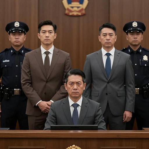 Intense Courtroom Scene with Officers