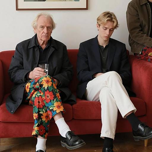 Candid Moment on a Red Couch