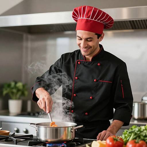 Smiling Chef Cooking in Modern Kitchen