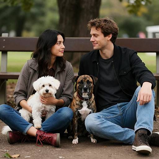 Relaxed Couple with Dogs in Park