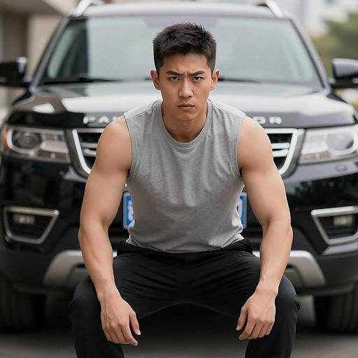 Determined Muscular Man by SUV