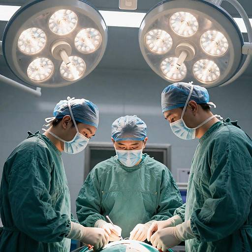 Three Surgeons Under Surgical Lights
