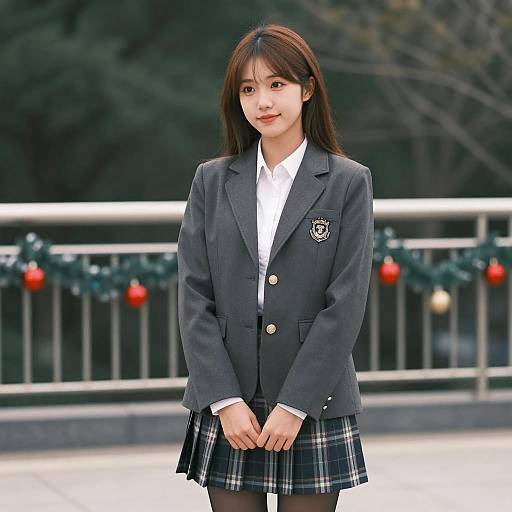 Asian Woman in School Attire Outdoors