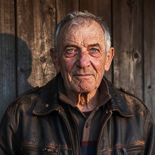 Elderly Man in Leather Jacket Portrait