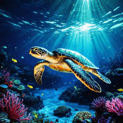 Radiant Sea Turtle in Deep Sea