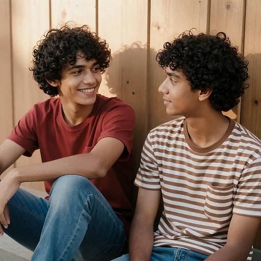 Two Young Men Against a Wooden Wall