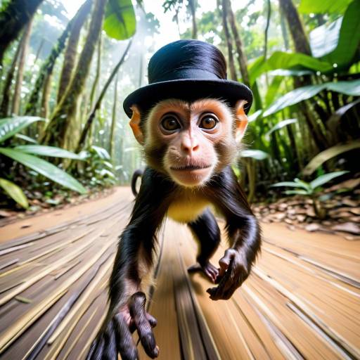 Monkey Wearing Top Hat in Jungle