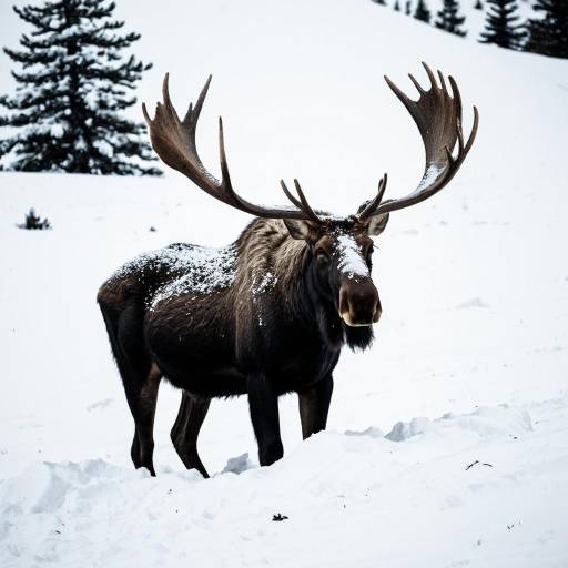 Moose Standing in Snowy Winter Landscape